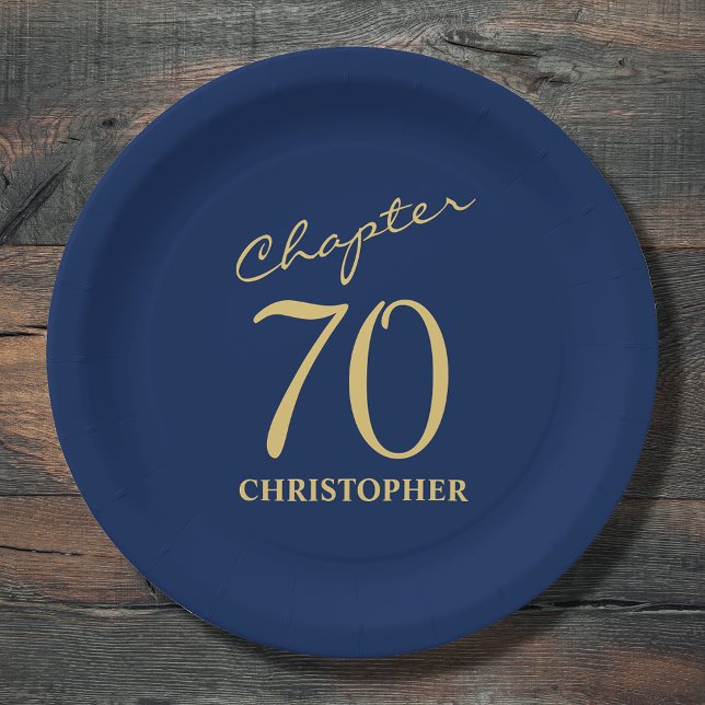 70th Birthday Blue Gold Paper Plate (Creator Uploaded)