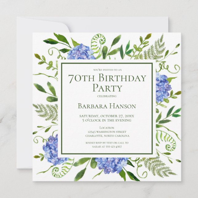 70th Birthday Blue Hydrangeas Card Request  (Front)