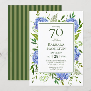 70th Birthday Blue Hydrangeas Invitation