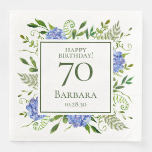 70th Birthday Blue Hydrangeas Napkin