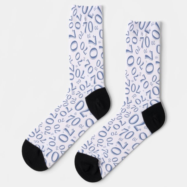 70th Birthday Blue Random Number Pattern Socks (Left)