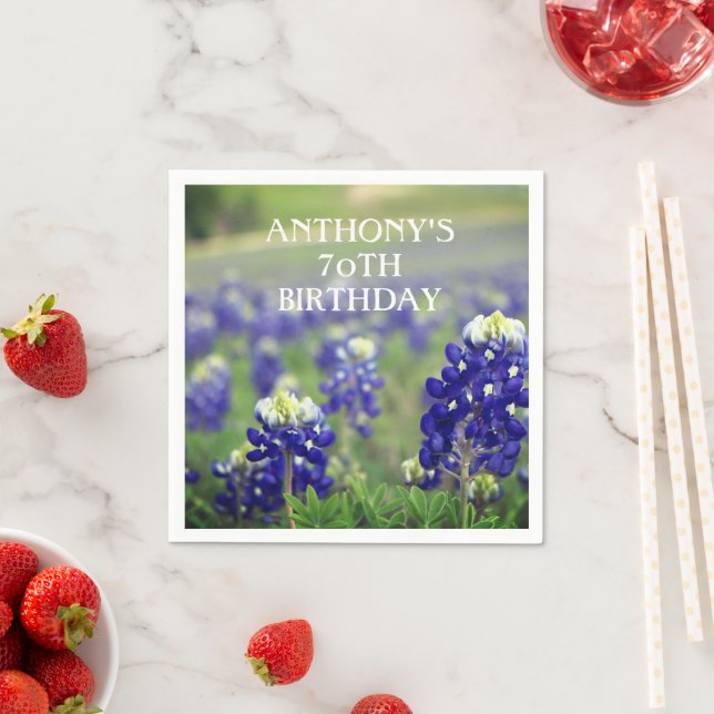 70th Birthday Bluebonnets Blue Flower Texas Floral Napkin (Insitu)