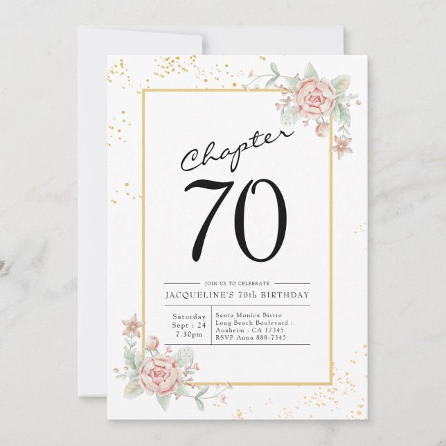 70th Birthday Blush Floral Invitation (Front)