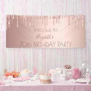 70th birthday blush rose gold drips name banner