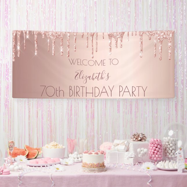 70th birthday blush rose gold drips name banner (Party)