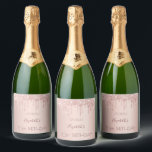 70th birthday blush rose gold drips name sparkling wine label<br><div class="desc">A sparkling wine bottle label for a girly and glamourous 70th birthday party with the girls. A rose gold background with an elegant rose gold drips, paint drip look. The text: The name is written in dark rose gold with a large modern hand lettered style script. Template for name, age...</div>