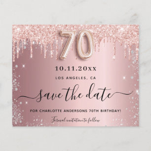 70th birthday blush silver budget save the date flyer
