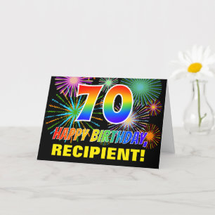 70th Birthday: Bold, Fun, Fireworks, Rainbow 70 Card