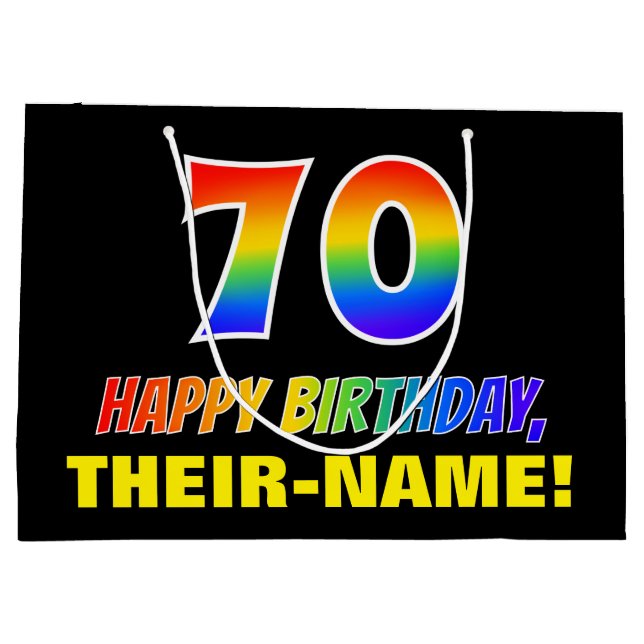 70th Birthday: Bold, Fun, Simple, Rainbow 70 Large Gift Bag (Back)