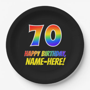 70th Birthday: Bold, Fun, Simple, Rainbow 70 Paper Plate