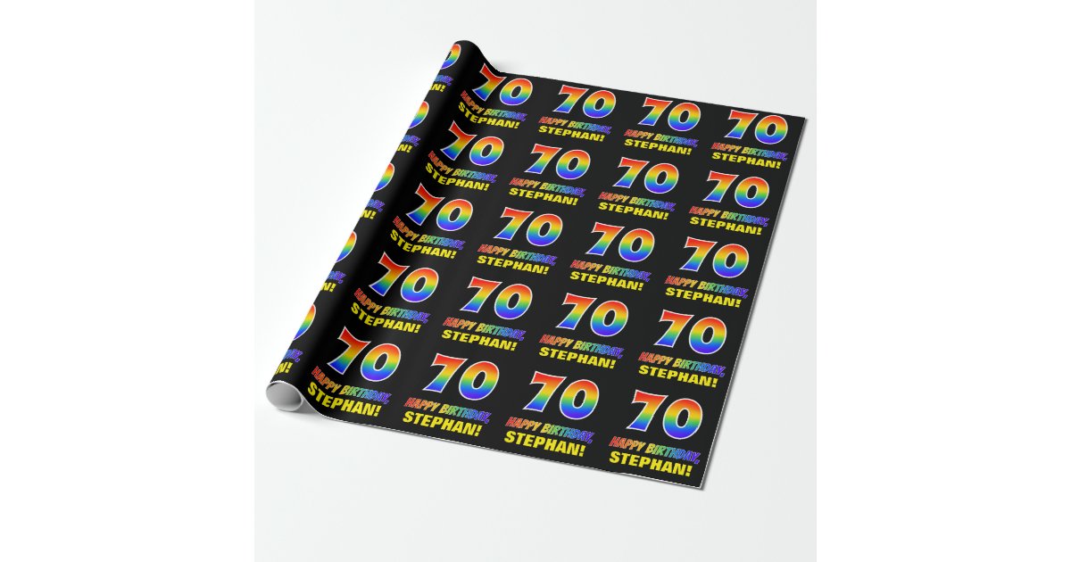 70th Birthday: Bold, Fun, Simple, Rainbow 70 Wrapping Paper | Zazzle