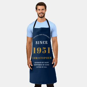 70th Birthday Born 1951 Blue Gold Man's Apron