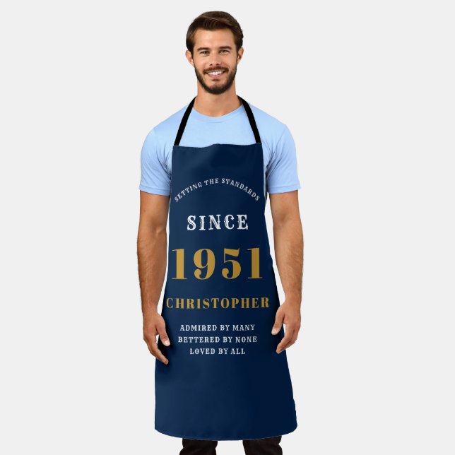 70th Birthday Born 1951 Blue Gold Man's Apron (Worn)