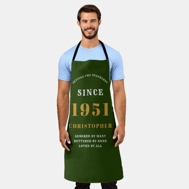 70th Birthday Born 1951 Green Gold Man's Apron (Worn)