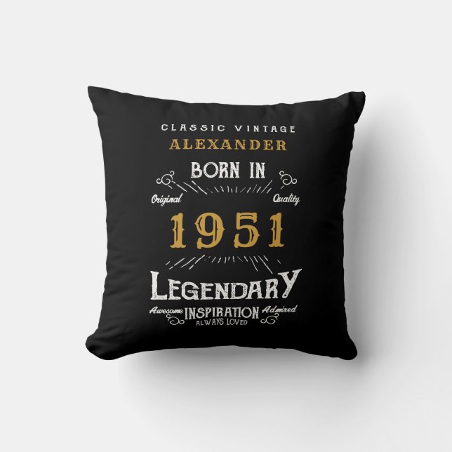 70th Birthday Born 1951 Retro Black Personalised Cushion (Front)