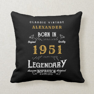 70th Birthday Born 1951 Retro Black Personalised Cushion