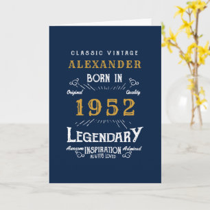 70th Birthday Born 1952 Vintage Blue Gold Card