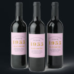 70th Birthday Born 1955 Add Name Pink Grey Wine Label<br><div class="desc">Personalised Birthday add your name and year sparkling wine label. Edit the name and year with the template provided. A wonderful custom pink birthday party item. More gifts and party supplies available with the "setting standards" design in the store.</div>