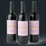 70th Birthday Born 1955 Add Name Pink Grey Wine Label<br><div class="desc">Personalised Birthday add your name and year sparkling wine label. Edit the name and year with the template provided. A wonderful custom pink birthday party item. More gifts and party supplies available with the "setting standards" design in the store.</div>