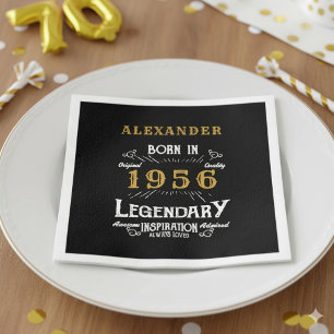70th Birthday Born 1956 Black Gold Retro Vintage Napkin