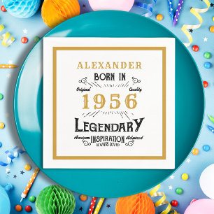 70th Birthday Born 1956 White Gold Legend Napkin