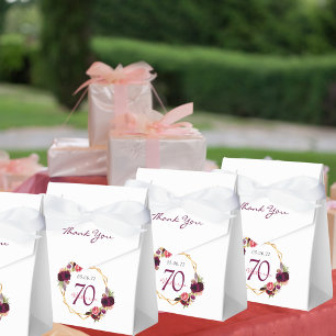 70th Birthday burgundy gold geometric floral white Favour Box
