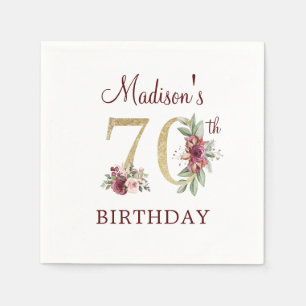 70th Birthday Burgundy Gold Personalised Napkins