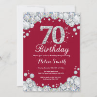 70th Birthday Burgundy Red and Silver Diamond