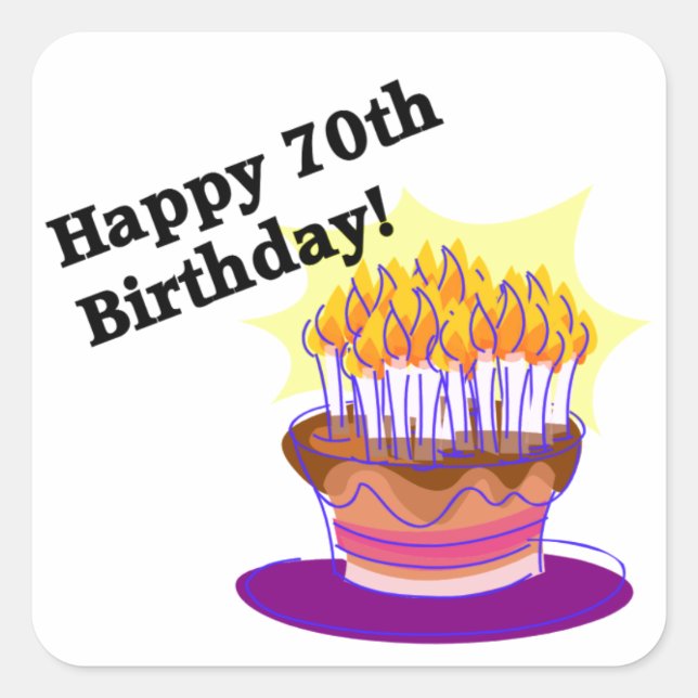 70th Birthday Cake Square Sticker (Front)