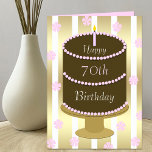 70th Birthday Card Cake in Pink<br><div class="desc">This 70th birthday card in pink features a cake decorated in pink with pink flowers in the background.  This 70th birthday card is sure to please her.  Copyright Kathy Henis</div>