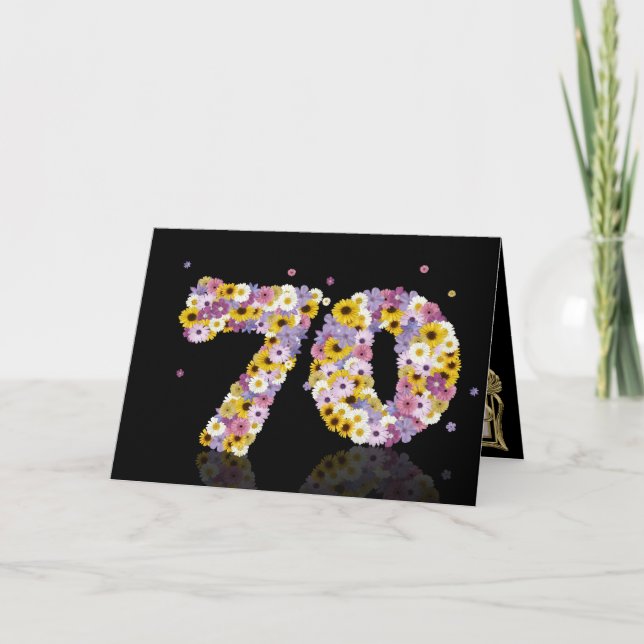70th birthday card with flowery letters (Front)