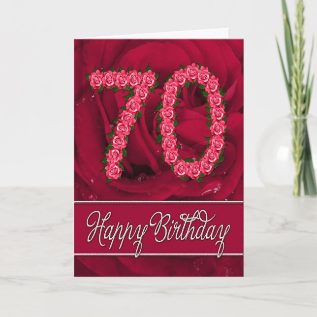 70th birthday card with roses and leaves (Front)