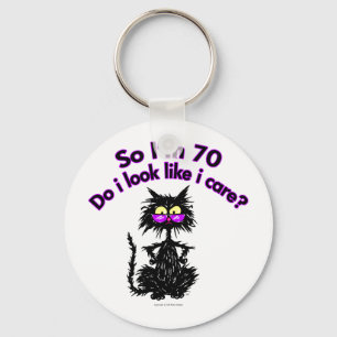 70th Birthday Cat Gifts Key Ring