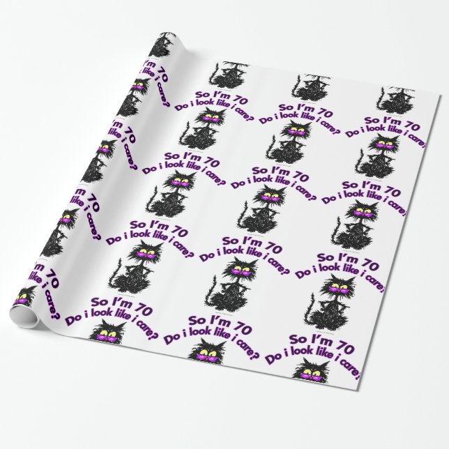 70th Birthday Cat Gifts Wrapping Paper (Unrolled)