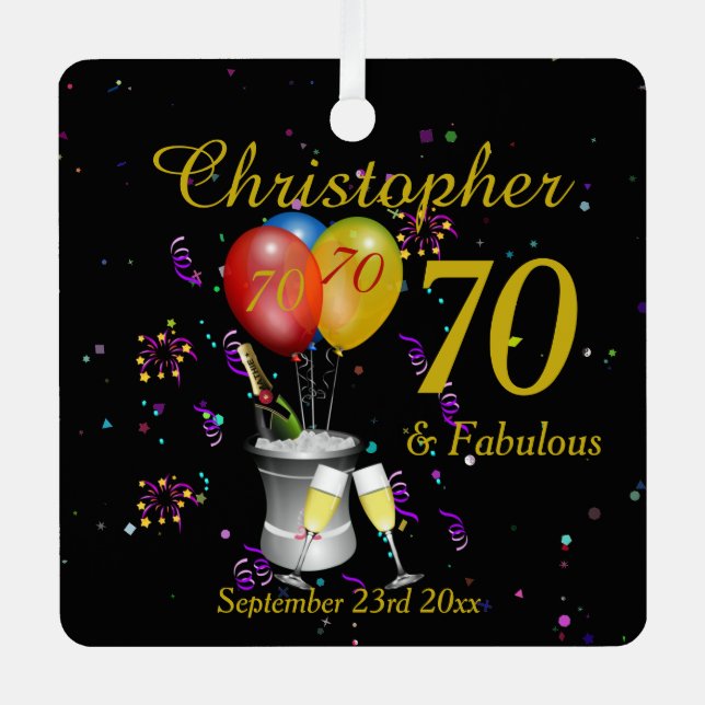 70th Birthday Celebration Black Metal Tree Decoration (Front)