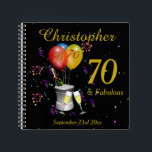 70th Birthday Celebration Black Party Guest Notebook<br><div class="desc">A stylish 70th birthday party guest book, with sparkling wine bucket glasses , age balloons and confetti all on a black background with gold coloured text. This fabulous birthday guest book makes a fabulous gift or party memento. Perfect for milestone birthdays such as 40th, 50th 60th 70th 80th 90th and...</div>