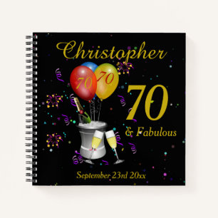 70th Birthday Celebration Black Party Guest Notebook