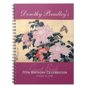 70th Birthday Celebration Butterfly Peonies Guest Notebook