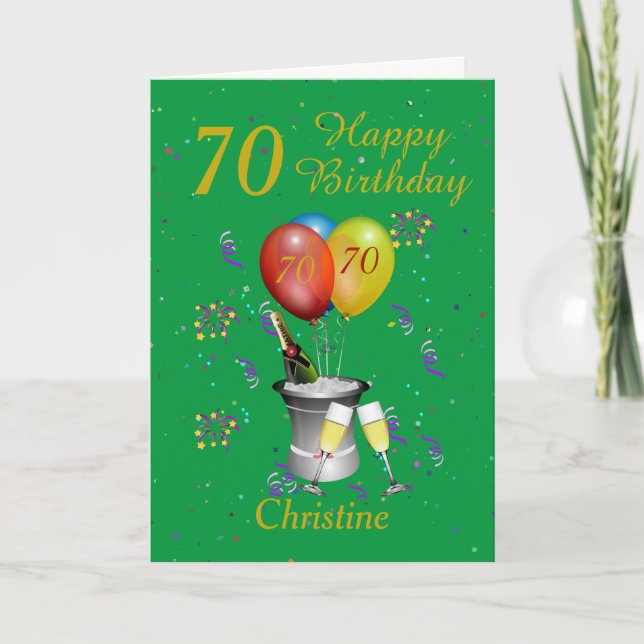 70th Birthday Celebration Green Gold Card (Front)