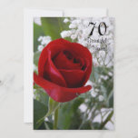 70th Birthday Celebration-Red Rose Invitation<br><div class="desc">This lovely deep red rose in the foreground and the Baby's Breath peeking out behind it, are the perfect backdrop for this special birthday invitation for someone's 70th birthday. Of course the text is completely customisable and you can fill the back of invitation with all your personal details. Change the...</div>