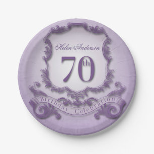 70th Birthday Celebration Vintage Frame Paper Plate