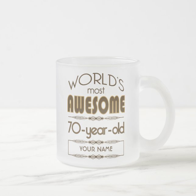 70th Birthday Celebration World Best Fabulous Frosted Glass Coffee Mug (Right)