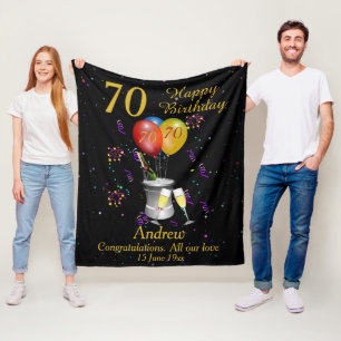 70th Birthday Champagne Black Fleece Blanket
