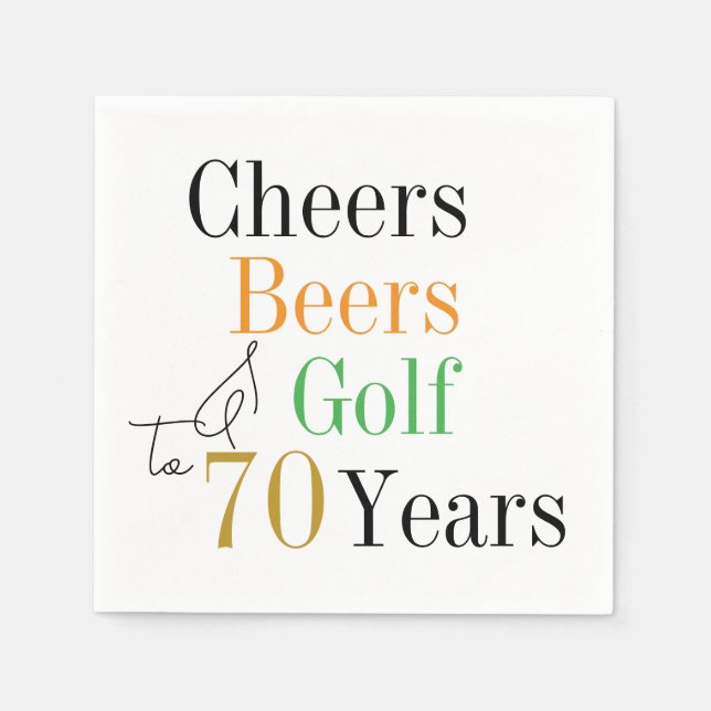 70th Birthday Cheers and Beers Golf Minimal Napkin (Front)
