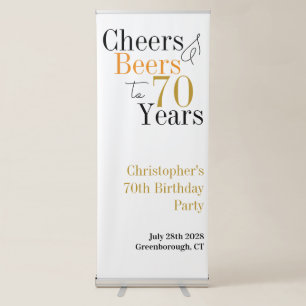 70th Birthday Cheers and Beers Minimal Party Retractable Banner