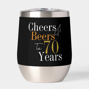 70th Birthday Cheers Beers Black Gold Party Favour