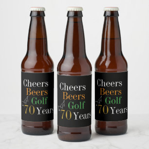 70th Birthday Cheers Beers Golf Black Gold Party Beer Bottle Label