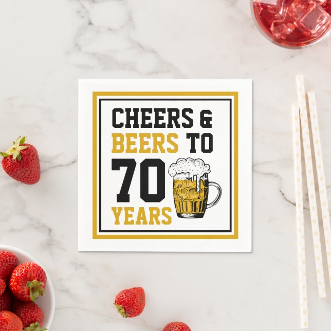 70th Birthday Cheers & Beers to 70 Years Funny Napkin (Insitu)