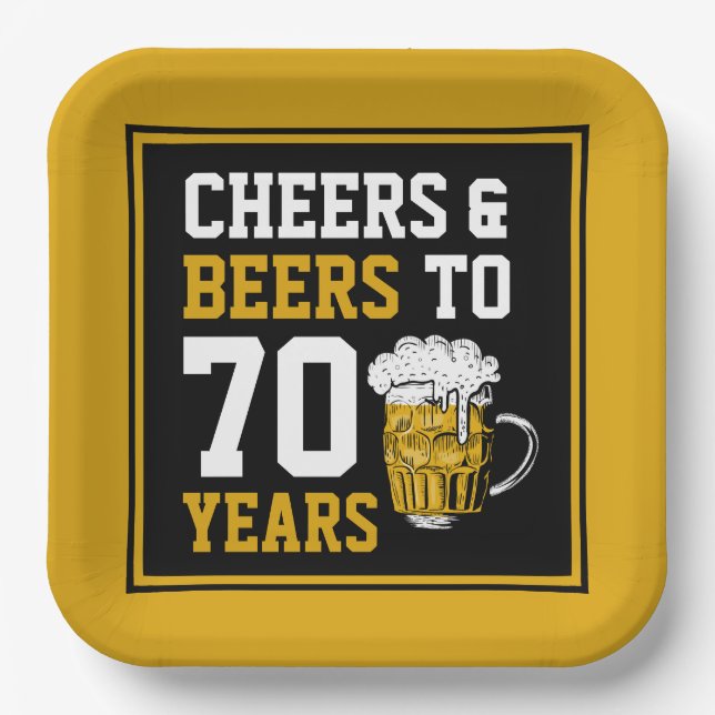 70th Birthday Cheers & Beers to 70 Years Funny Paper Plate (Front)