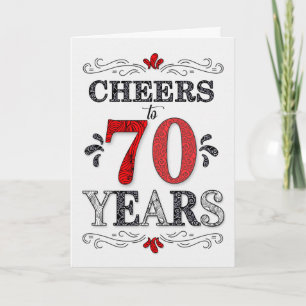 70th Birthday Cheers in Red White Black Pattern Card